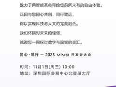 vivo开发者大会定档11月1日 OriginOS 4，自研AI大模型将亮相