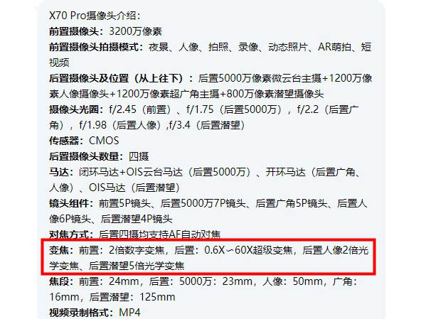 vivox70pro支持多少倍数字变焦